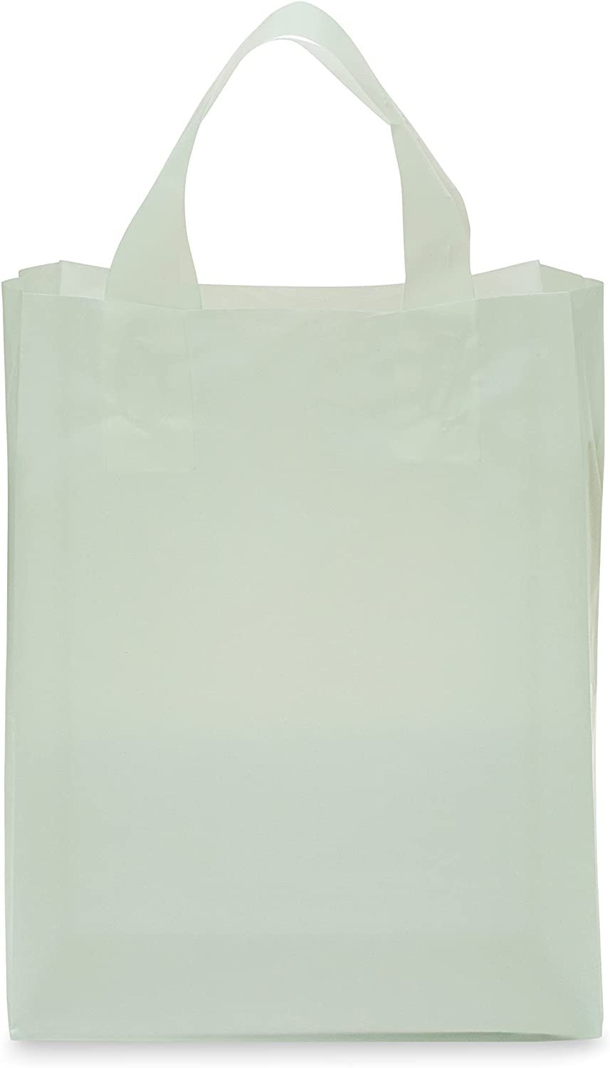 Shopping Bags for Small Business - 8x4x10 Inch 100 Pack Small Frosted Mint Green Colored Plastic Shopping Bags with Handles & Cardboard Bottom for Gifts, Business, Boutique & Retail Customers in Bulk