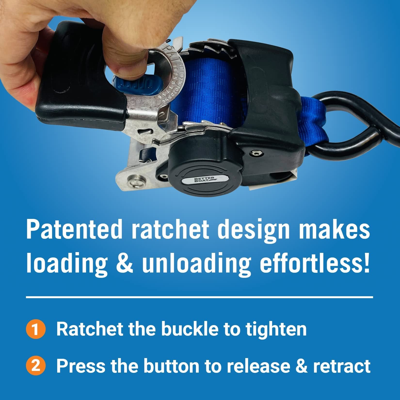 Stainless Steel Retractable Ratchet Straps Heavy Duty Set 2 Transom Tie Downs to Boat Trailer Mounting Brackets & Bolts Set 2 inch x 43" Auto Retract Self Retracting Buckle Short & Long for Cargo