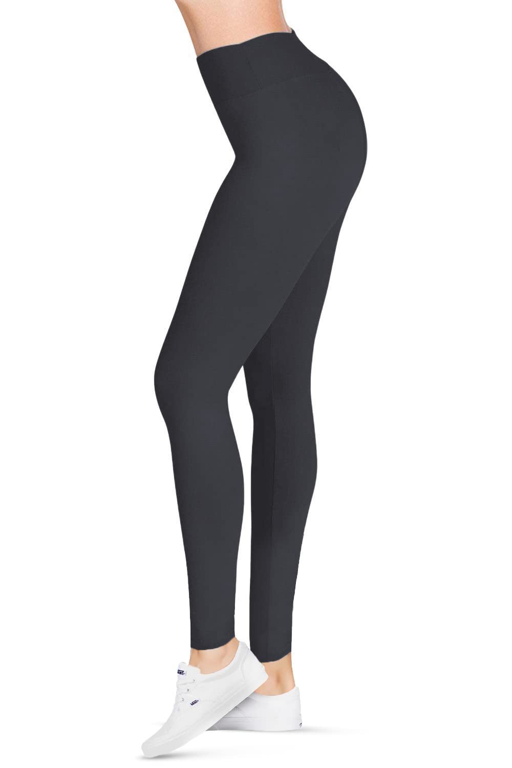 High Waisted Charcoal Leggings - SATINA - Yoga & Workout - Plus & Regular Sizes - 3 Waistband - Free Shipping & Returns