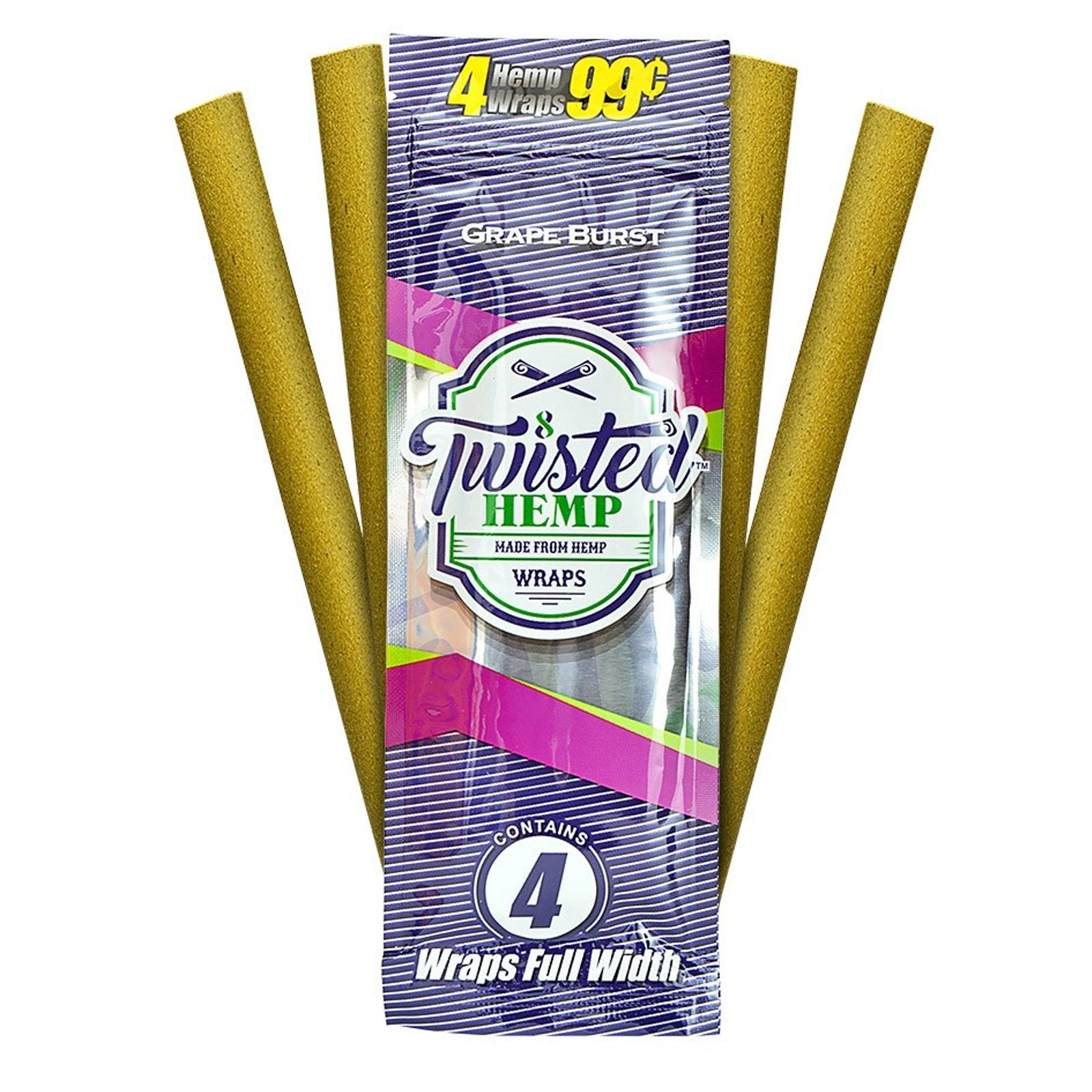 Twisted Hemp Wraps Grape Burst | 15 Pack | 60 Wraps | 100% Natural | Free Shipping