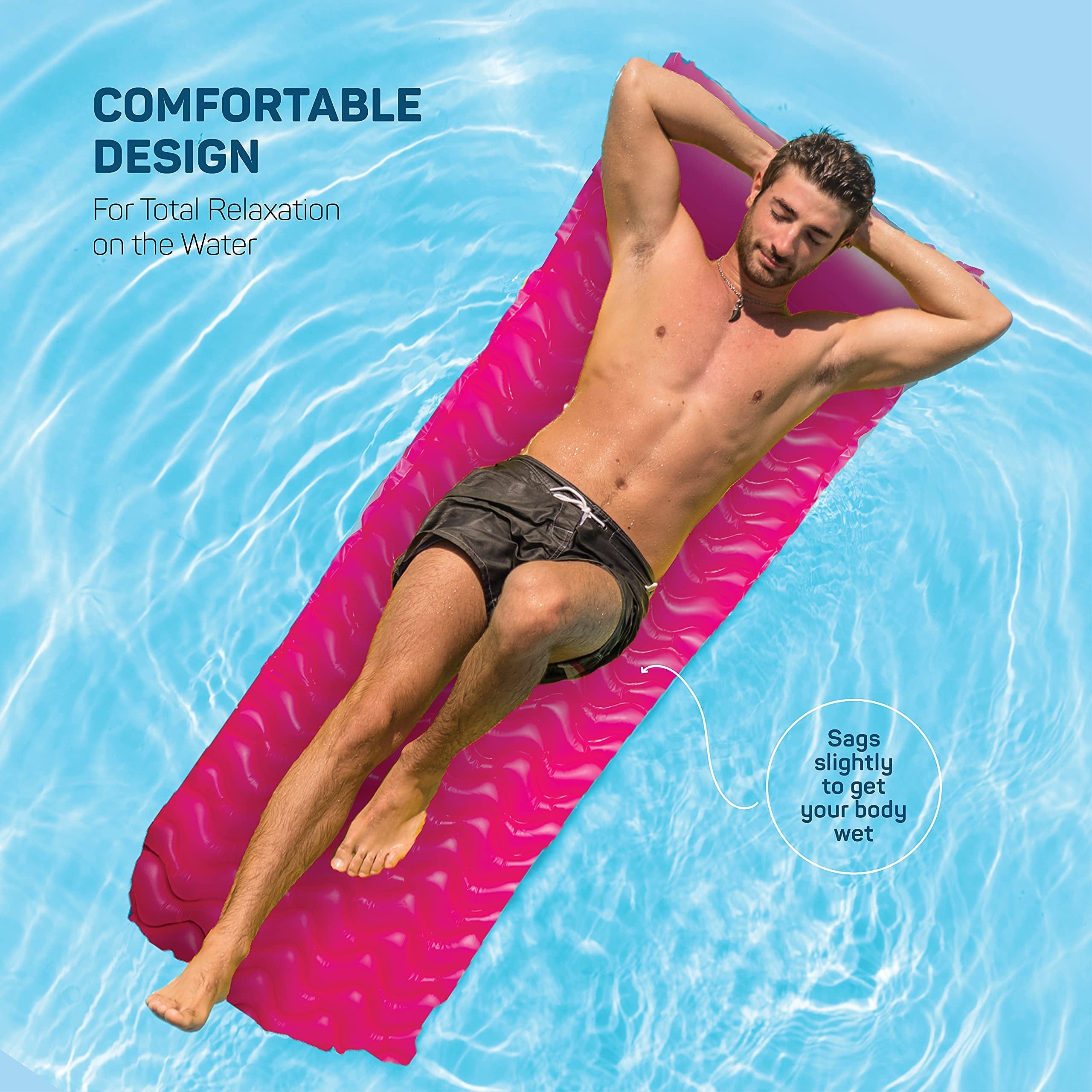 Inflatable Pool Floats Wave Mat Adult Size with Headrest - Set of 2 - Green/Pink - 90 X 34 - Free Shipping