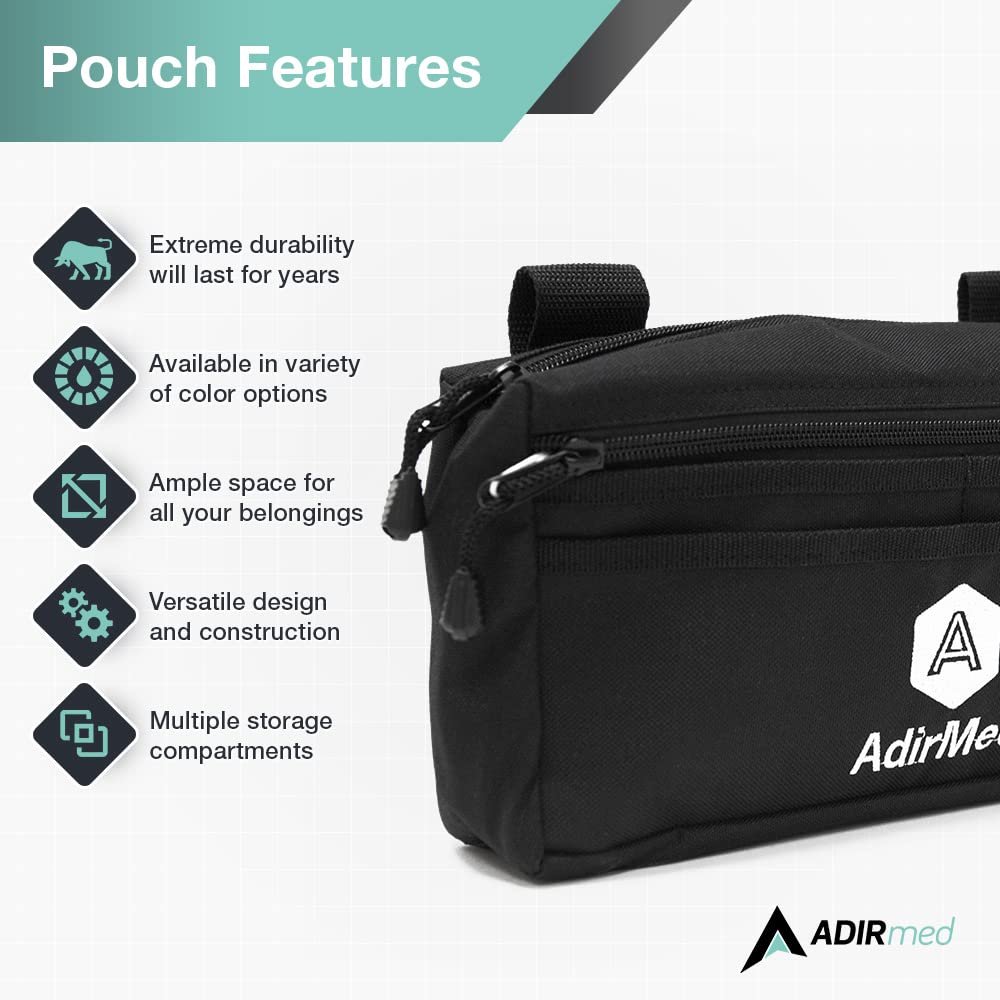 AdirMed Walker Bag and Wheelchair Tote Bag | Folding and Rolling Walkers Side Pouch| Rollator Accessories | Walker Basket - Black