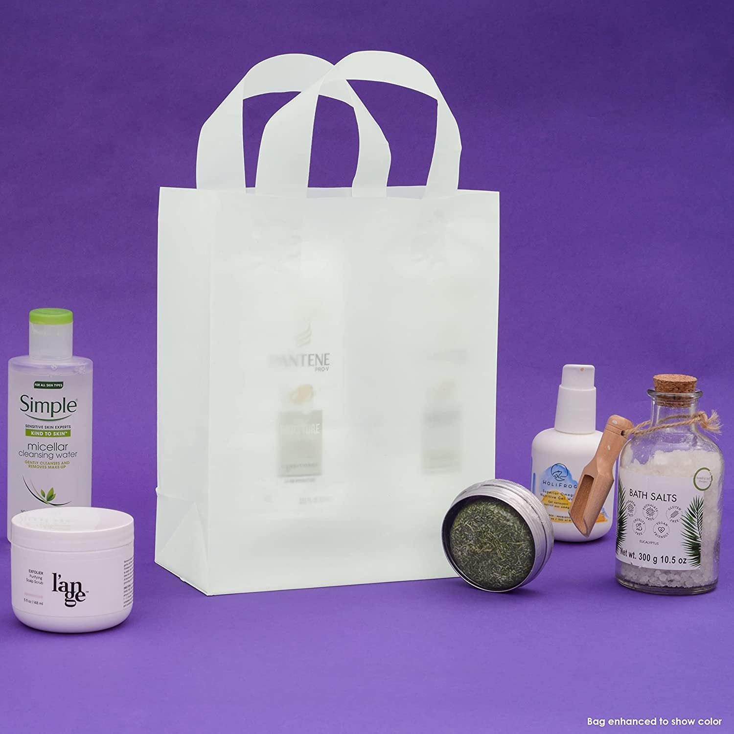 Shopping Bags for Small Business - 8x4x10 Inch 100 Pack Small Frosted Mint Green Colored Plastic Shopping Bags with Handles & Cardboard Bottom for Gifts, Business, Boutique & Retail Customers in Bulk