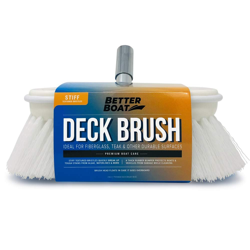 Better Boat 8 Heavy Duty Deck Brush Head - White Bristles, 3/4" Thread for Handle - Ideal for Marine, RV, Auto Cleaning"