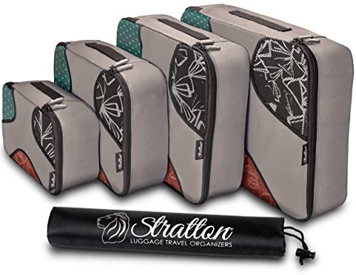 Stratton 5 Set Packing Cubes, Travel Luggage Organizers with Laundry Bag (Dark Grey)