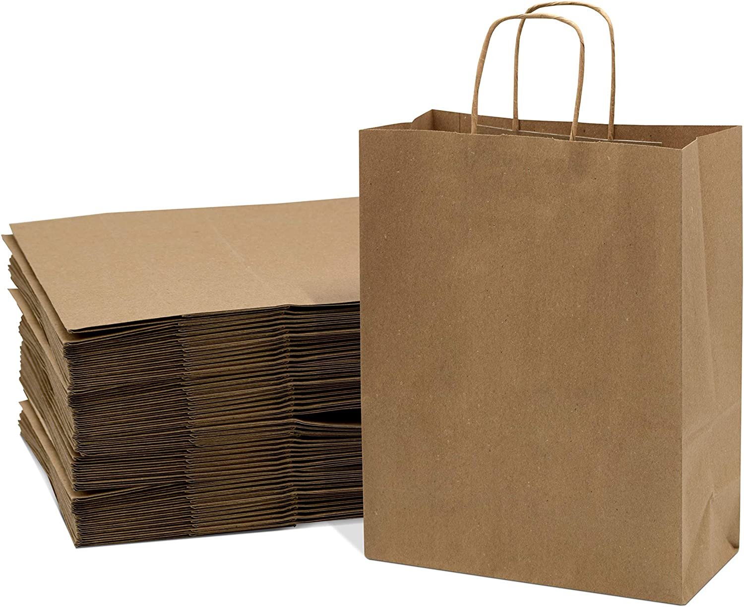 Brown Paper Bags with Handles - 10x5x13 - 100 pcs - Size M/L - Free Shipping & Returns