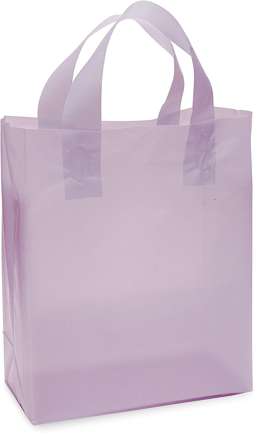 Boutique Bags - 8x4x10 Inch 100 Pack Small Clear Frosted Purple Plastic Shopping Bags with Handles for Small Business, Retail, Merchandise, Delivery & Take Out, Goodie & Party Favor Bags, in Bulk