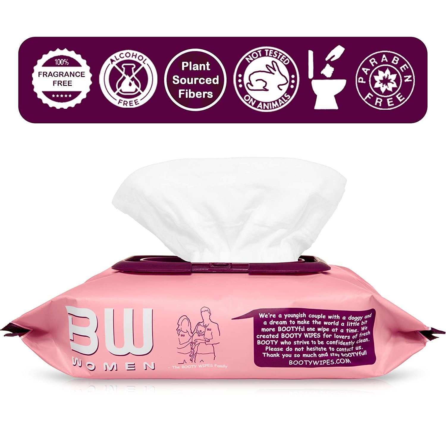 Booty Wipes for Women | pH Balanced Feminine Wet Wipes | Infused with Vitamin-E & Aloe | 80 Count (Pack of 1) | White