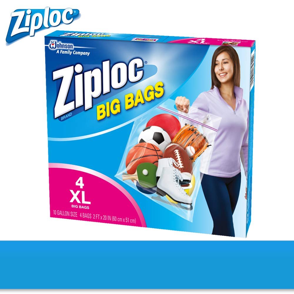 Ziploc XL Storage Bags, Double Zipper Seal, Expandable Bottom, 4 Count (Pack of 8), Multi
