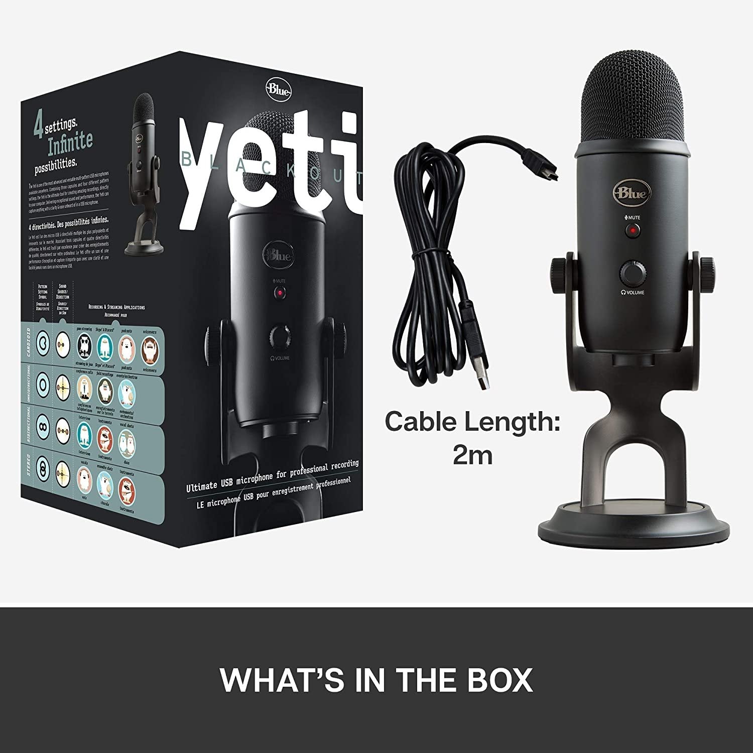 Logitech Blue Yeti USB Microphone Blackout for PC, Podcast, Streaming - Mic Only