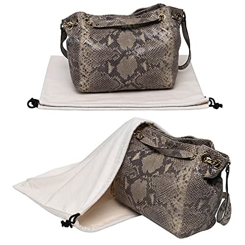 Dust Bags for Handbags - 3 Pack Flannel Duster Bags, Large Cotton Fabric Storage Pouches with Drawstring Closure for Shoes, Purses, Travel, Packing, Luggage Organizer, Home Storage, Dust Proof Covers - 19.8x15