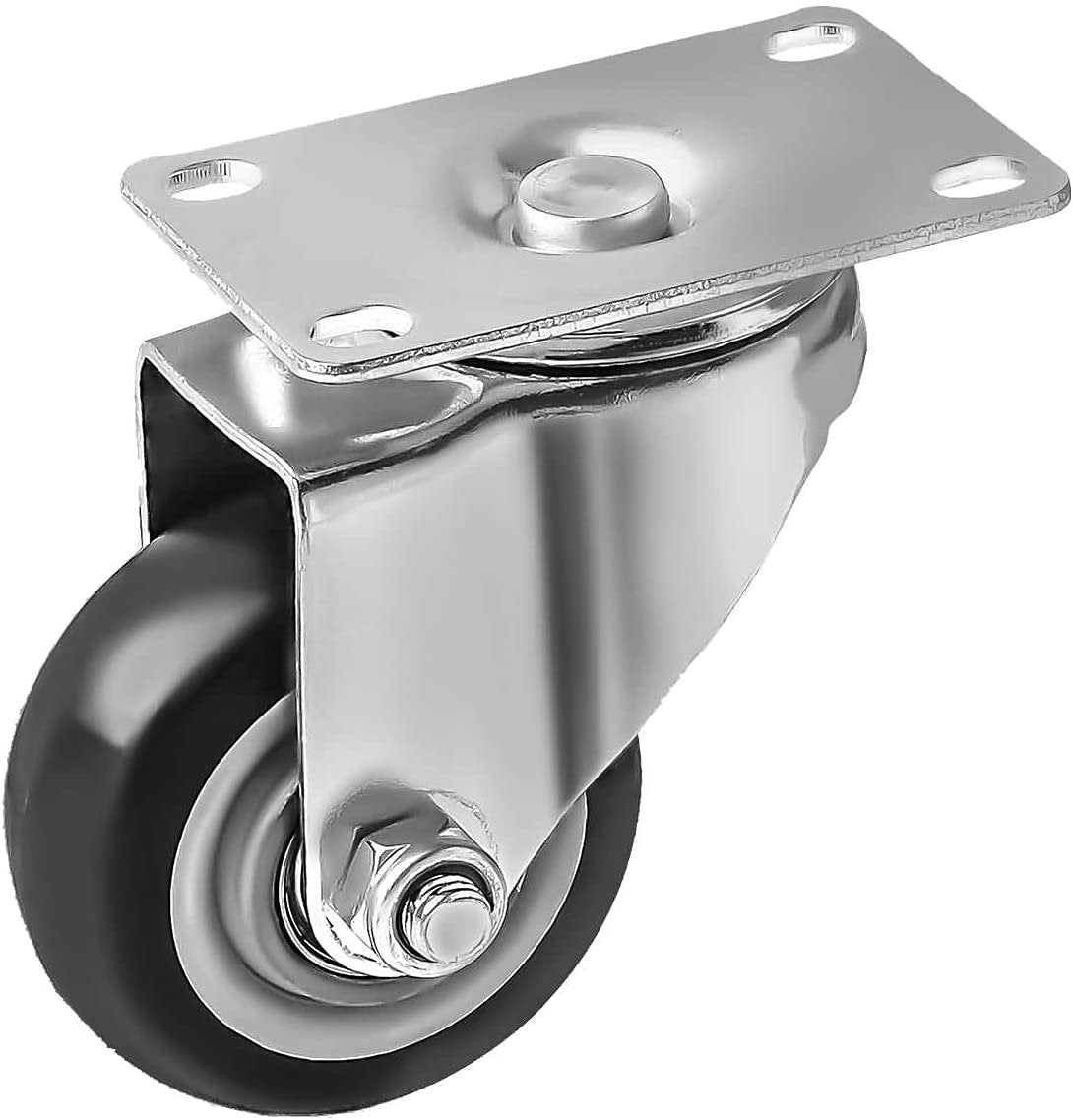 8 Pack 3 Inch Combo Caster Swivel Plate 4 w/Brake & 4 Plate Heavy Duty on Black PU Wheels with Heavy Duty Screws