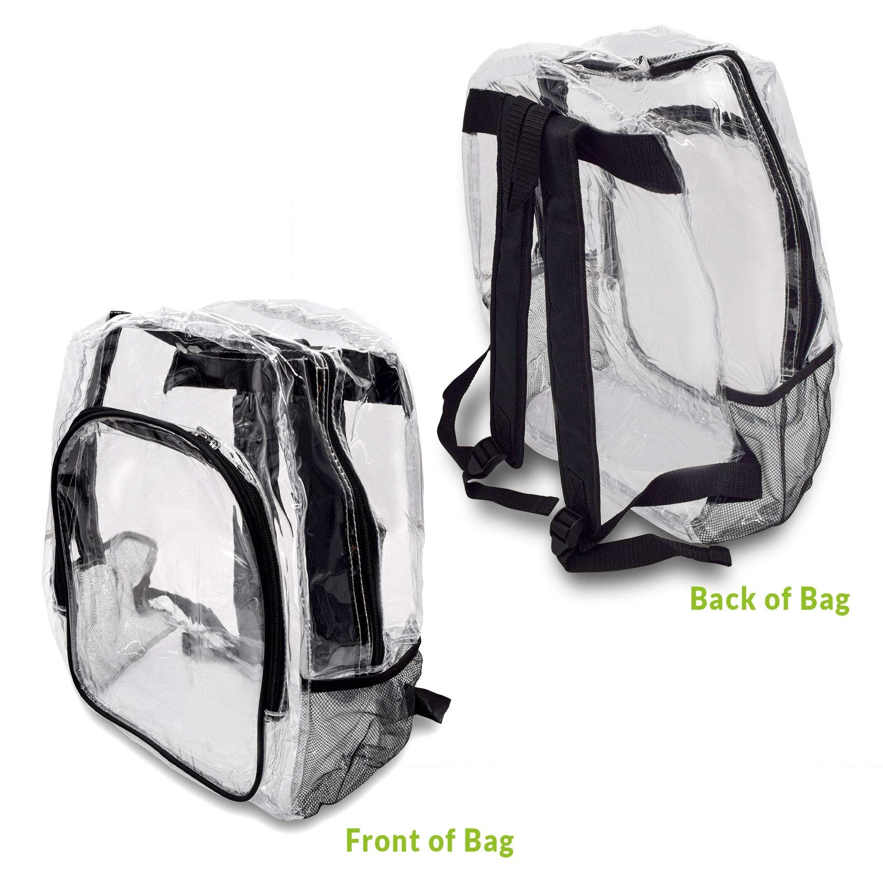 Clear Heavy Duty Backpack - Small Transparent Zippered Bookbag for School, Stadium, Events, 16.5x12.6x6.3