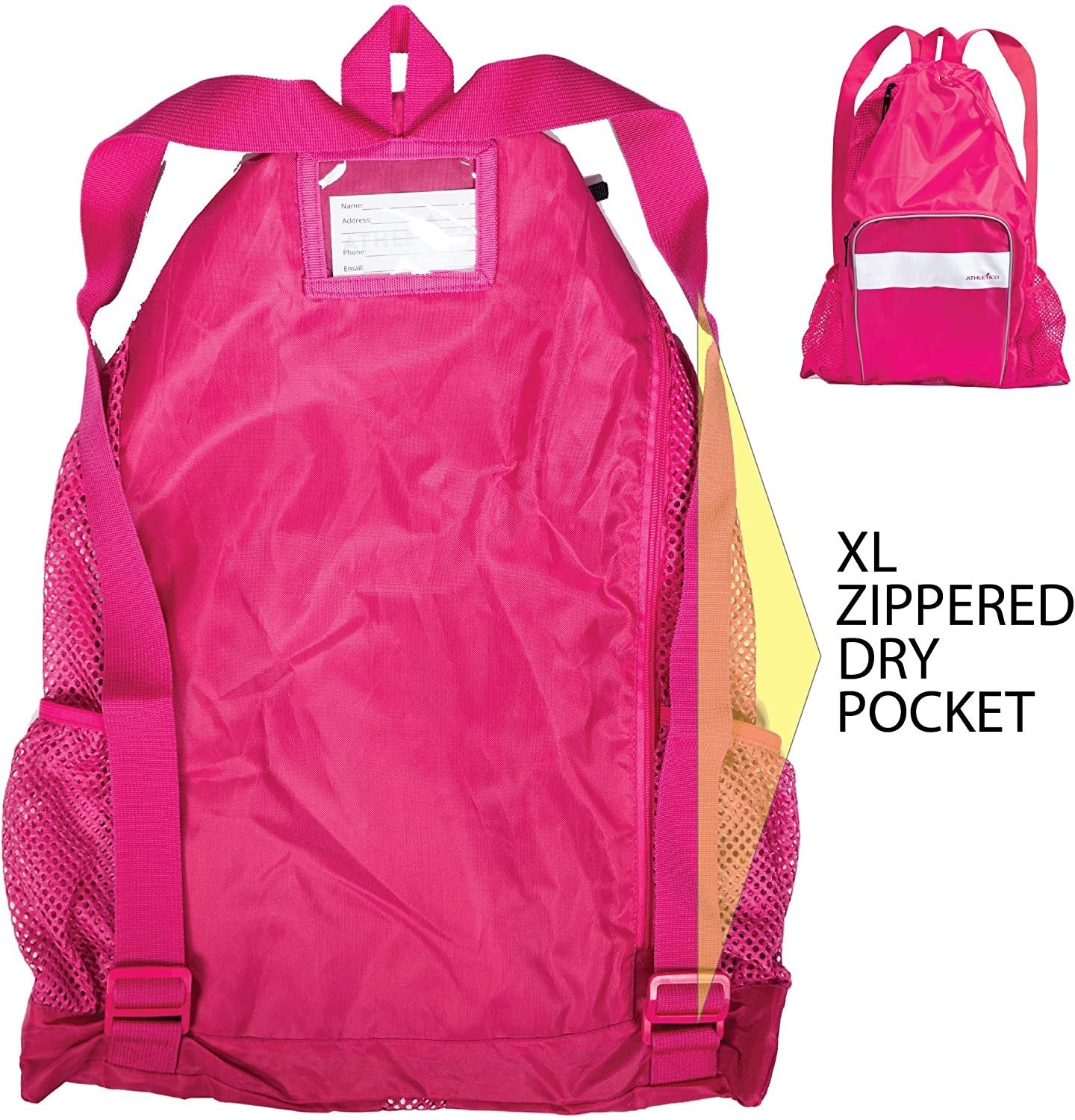 Athletico Mid Size Mesh Swim Bag - Pink, Wet & Dry Compartments, for Swimming, Beach & Camping - Free Shipping