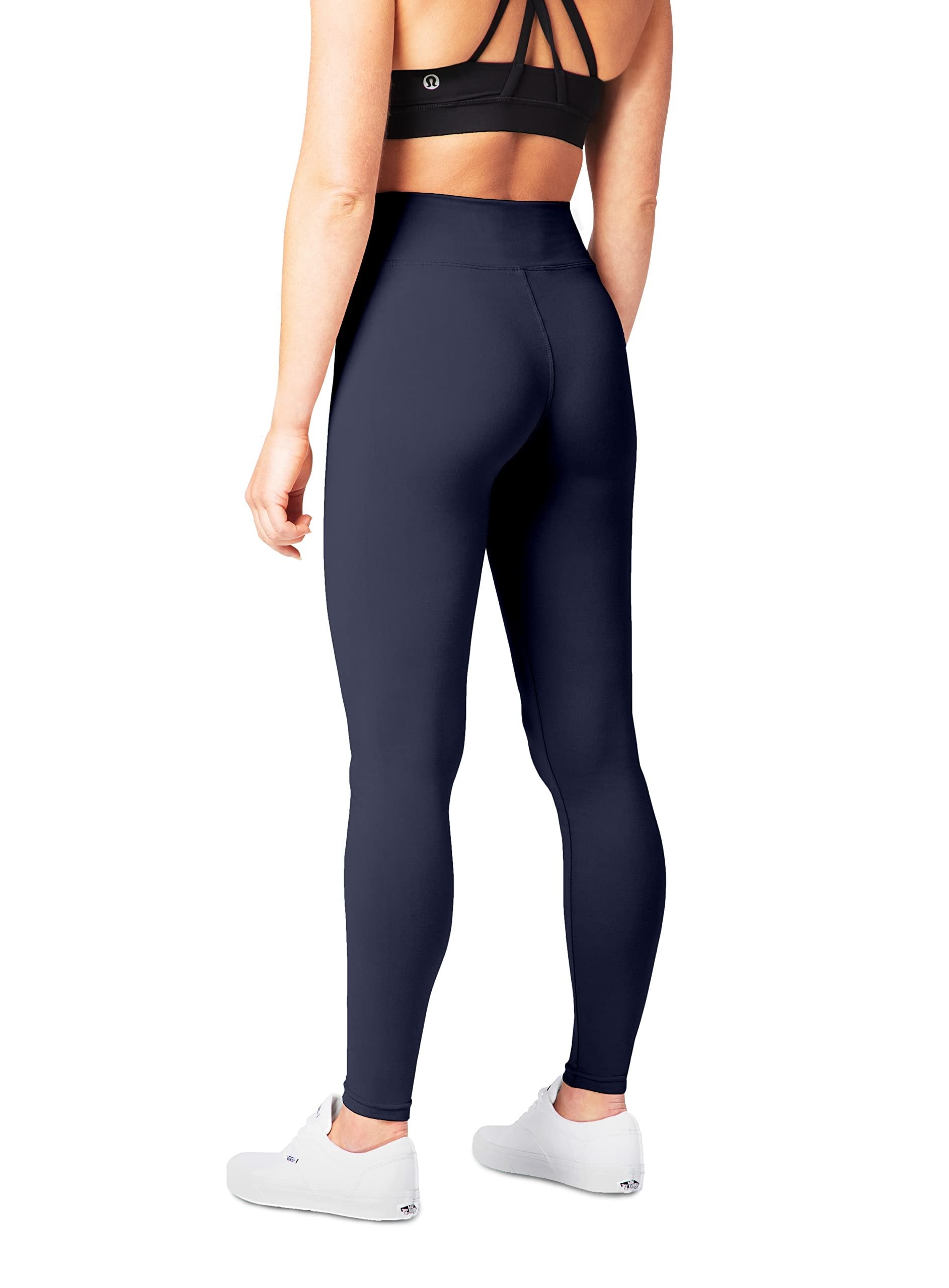 High Waisted Navy Leggings for Women - SATINA - 3 Inch Waistband - Regular & Plus Sizes Available