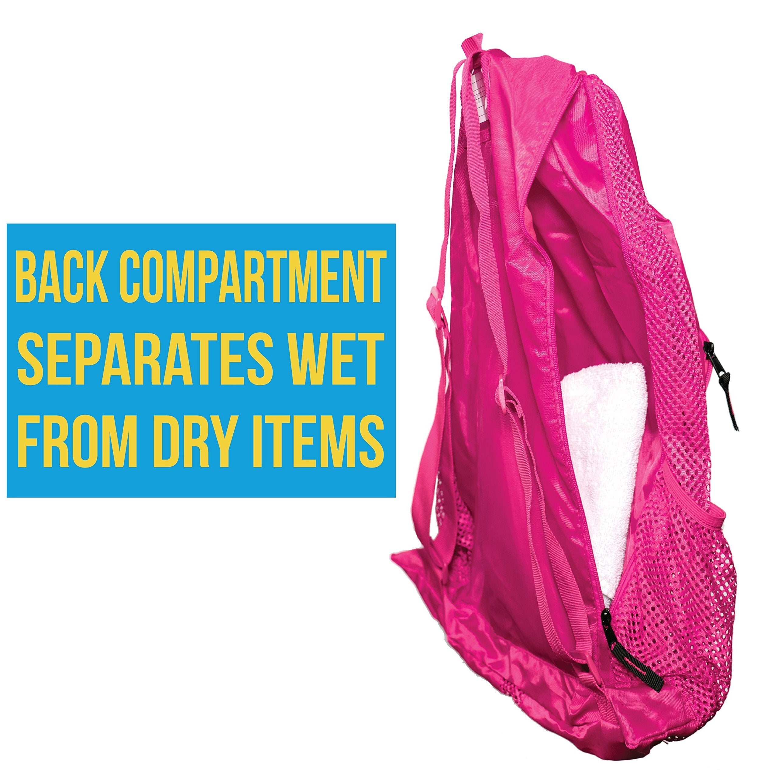 Athletico Mid Size Mesh Swim Bag - Pink, Wet & Dry Compartments, for Swimming, Beach & Camping - Free Shipping