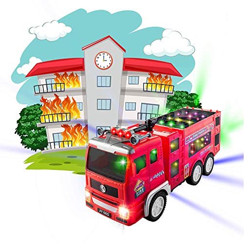 Red Electric Fire Truck Toy w/ Real Siren & Flashing Lights | Size X | Bump & Go | Free Ship & Returns