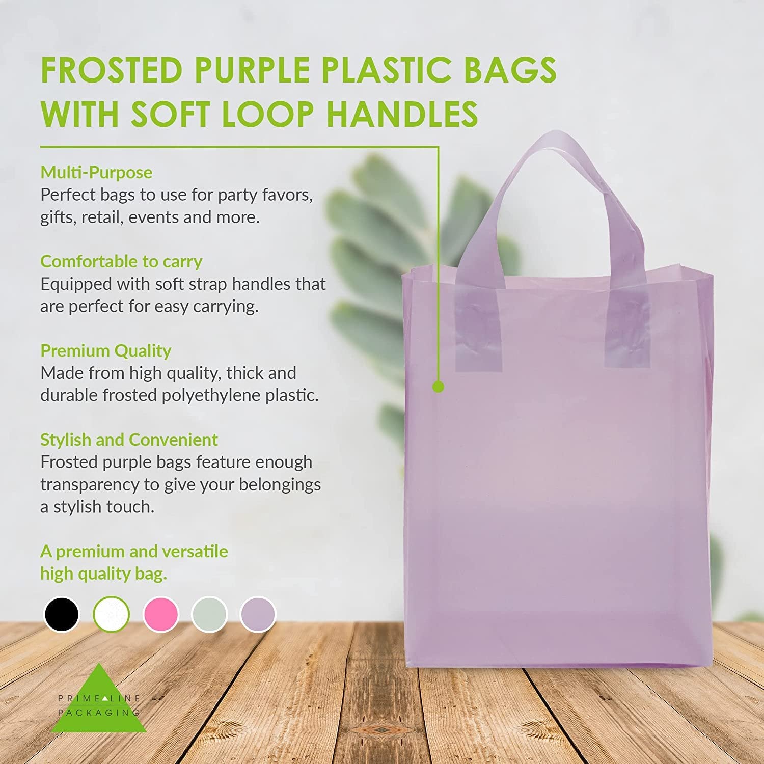 Boutique Bags - 8x4x10 Inch 100 Pack Small Clear Frosted Purple Plastic Shopping Bags with Handles for Small Business, Retail, Merchandise, Delivery & Take Out, Goodie & Party Favor Bags, in Bulk