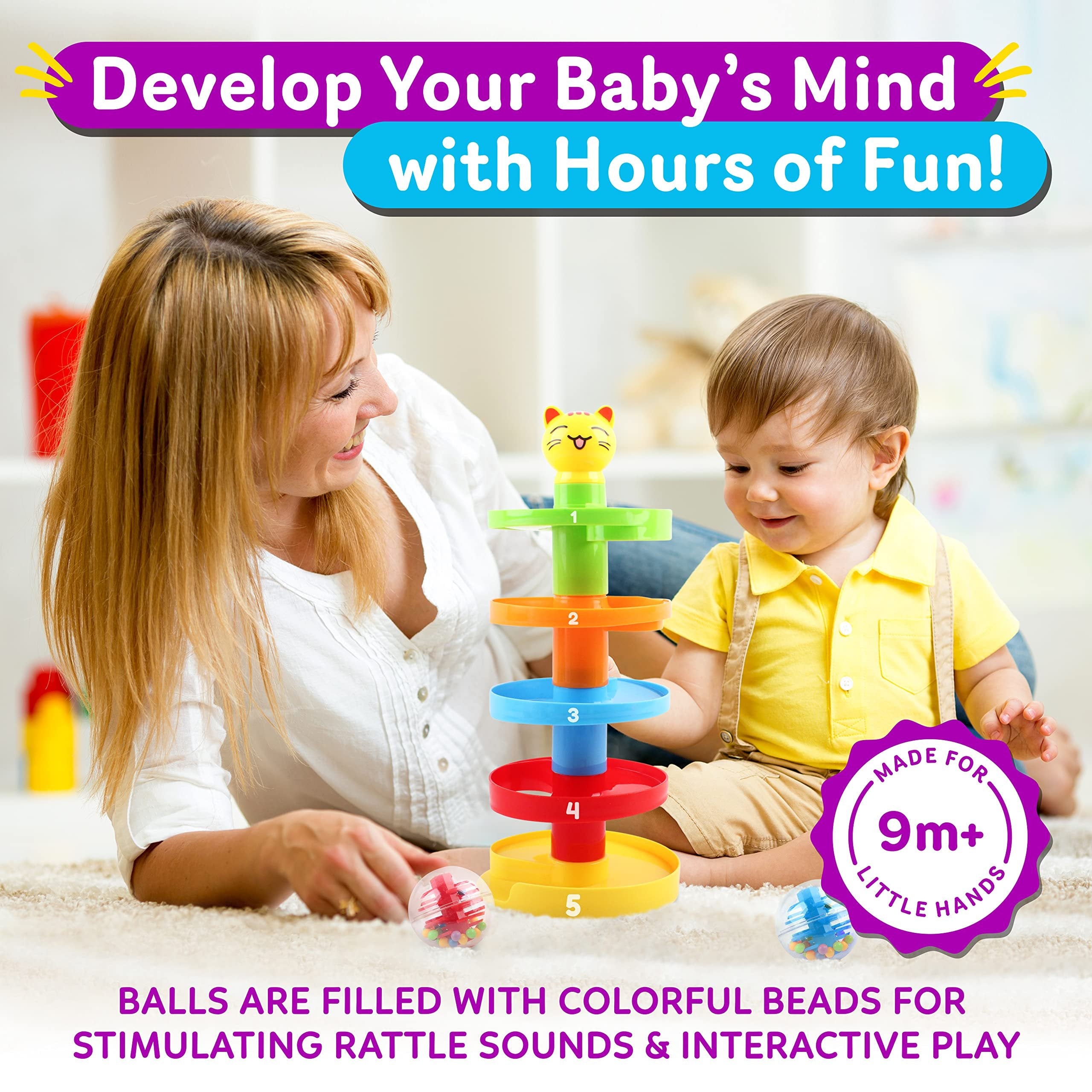 5 Layer Ball Drop Tower for Baby Development | Includes 3 Spinning Balls | Educational Toy