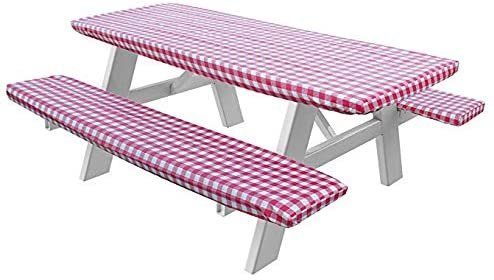 LAMINET Deluxe Picnic Table Covers - Set of 3 - Checkered Pattern - RED