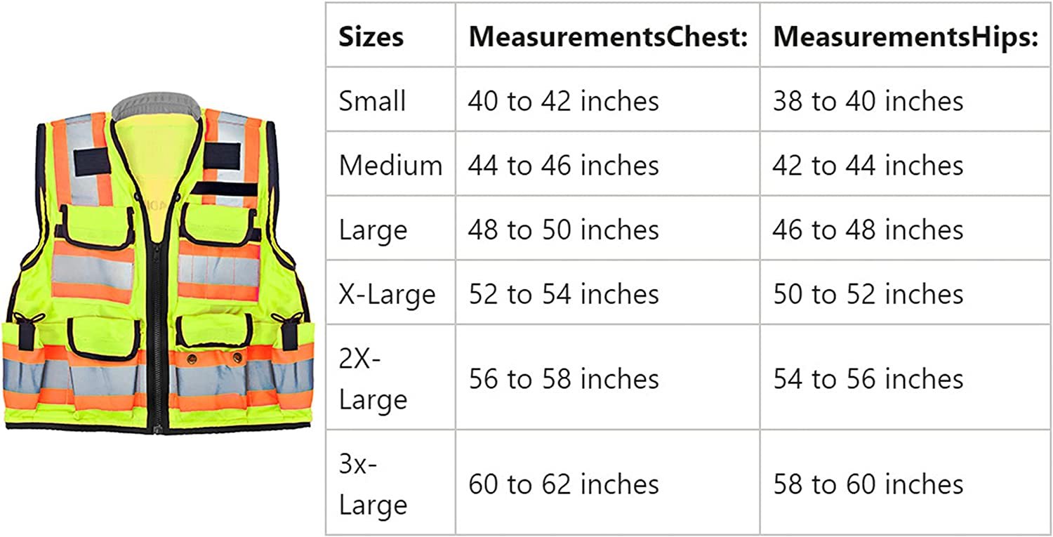 AdirPro Safety Vest - ANSI High Visibility Reflective Vest with Zipper and Utility Pockets, Class 2 Heavy-Duty Vest for Surveyors, Engineers, Construction Workers, Field Works (Yellow,XX-Large)