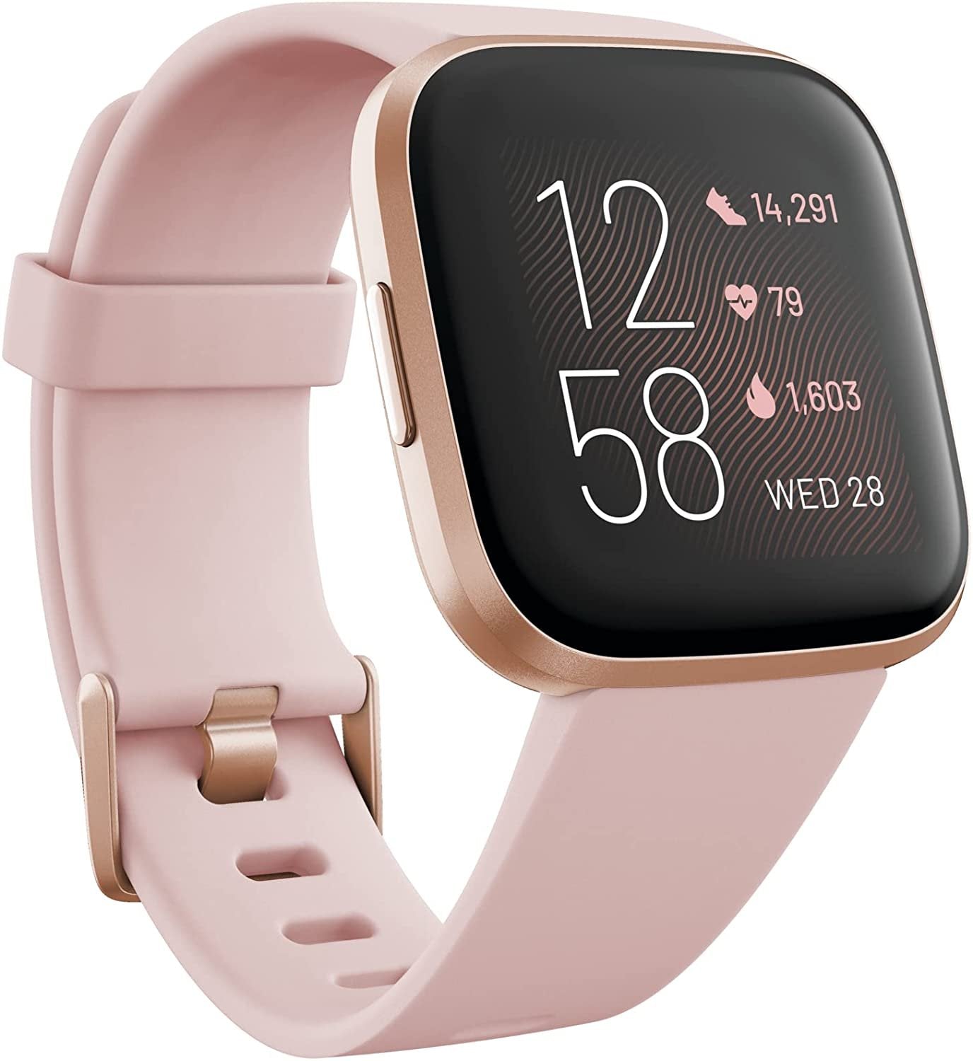 Fitbit Versa 2 Petal/Copper Rose Smartwatch w/ Heart Rate, Music & Alexa, Sleep & Swim Tracking - One Size (S&L Bands)