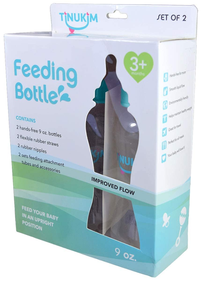 Tinukim iFeed Self-Feeding Baby Bottle - 9oz Tube, Anti-Colic, White - 2 Pack