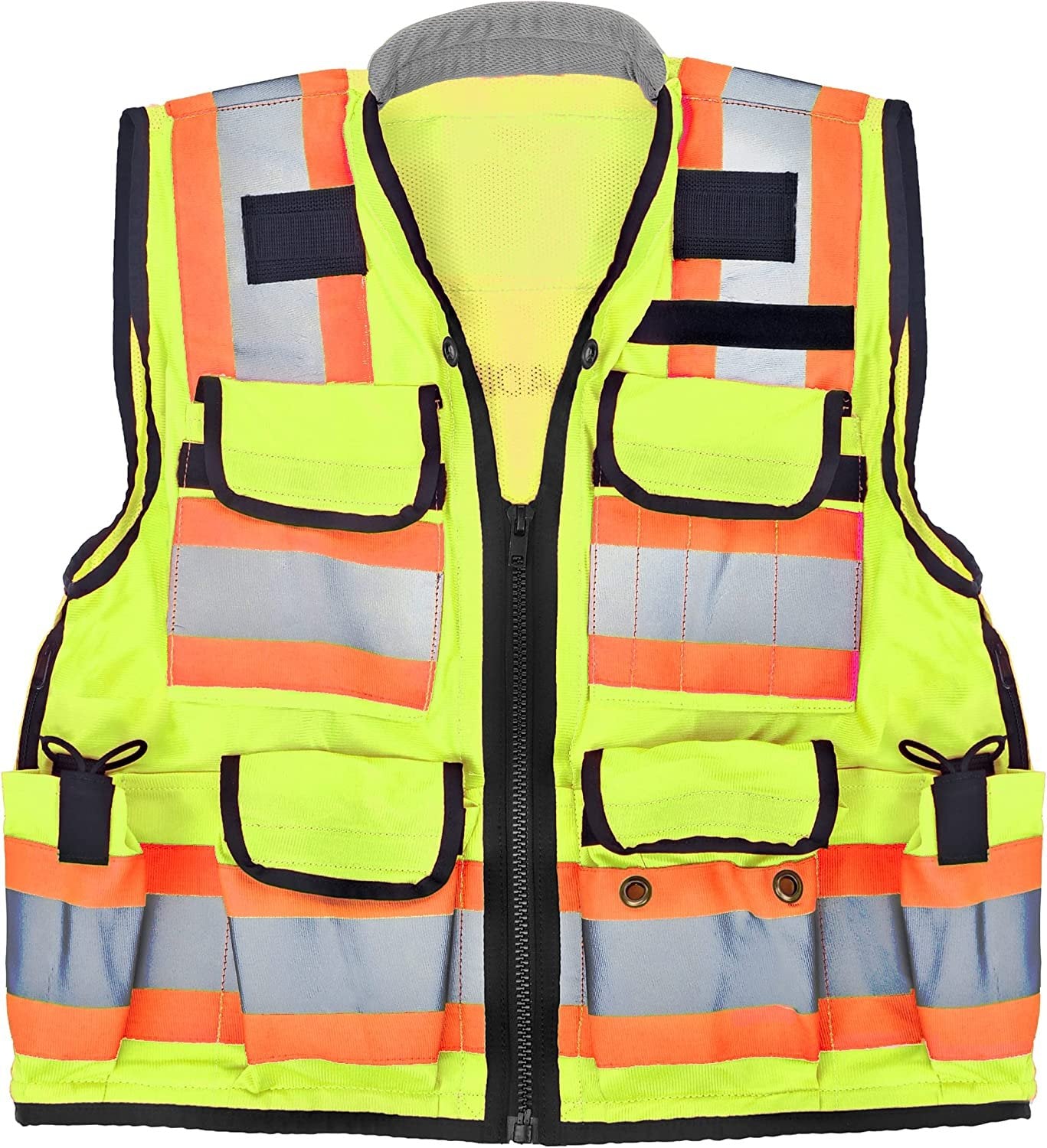 AdirPro Safety Vest - ANSI High Visibility Reflective Vest with Zipper and Utility Pockets, Class 2 Heavy-Duty Vest for Surveyors, Engineers, Construction Workers, Field Works (Yellow,XX-Large)