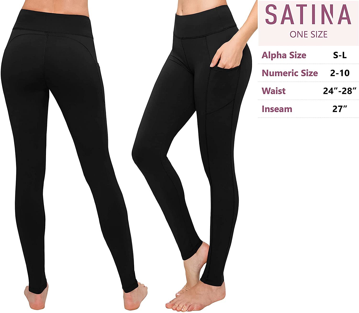 SATINA High Waisted Yoga Leggings w/ Pockets | Black | Super Soft | Free Shipping | Plus Size Available