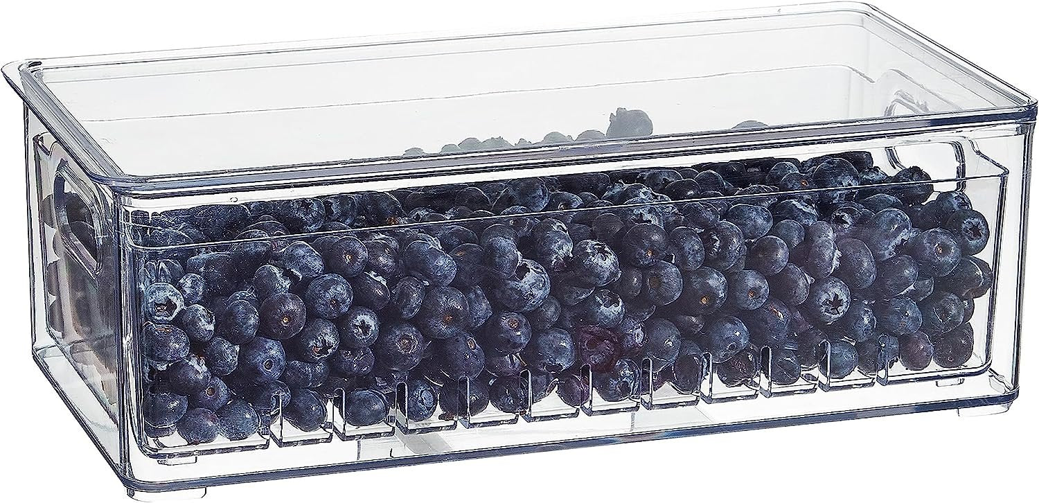 SIMPLEMADE Clear Berry Bins - Berry Keeper Container, Fruit Produce Saver Food Storage Containers with Removable Drain Colanders, Vegetable Fresh Keeper Set - Refrigerator Organizer (Rectangular)