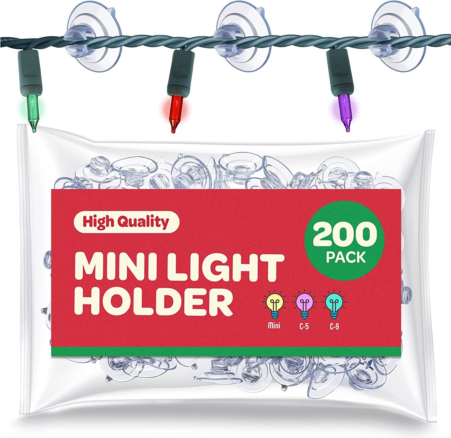 Christmas Light Suction Cups [Set of 100] Mini Light Suction Cup Hooks - Hang String Christmas Lights & Decorations - Christmas Light Suction Cup Clips - No Tools Required - Made in the USA