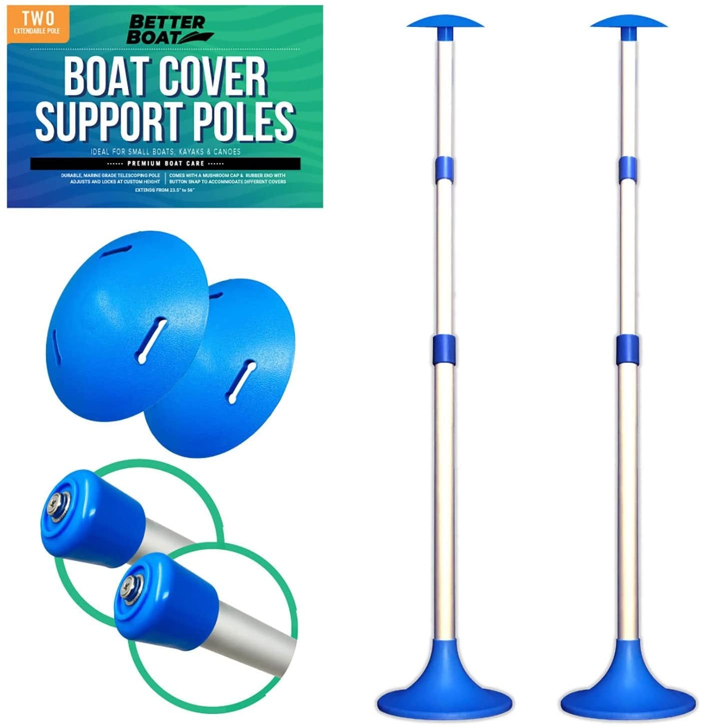 Adjustable Boat Cover Support Poles - 2 PK Extendable, Blue, for Jon/Pontoon/Aluminum Boats