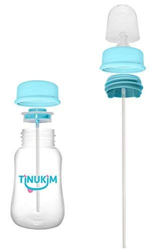 Tinukim iFeed Self-Feeding Bottle with Tube, Pink - 4oz (2-Pack) - Anti-Colic System
