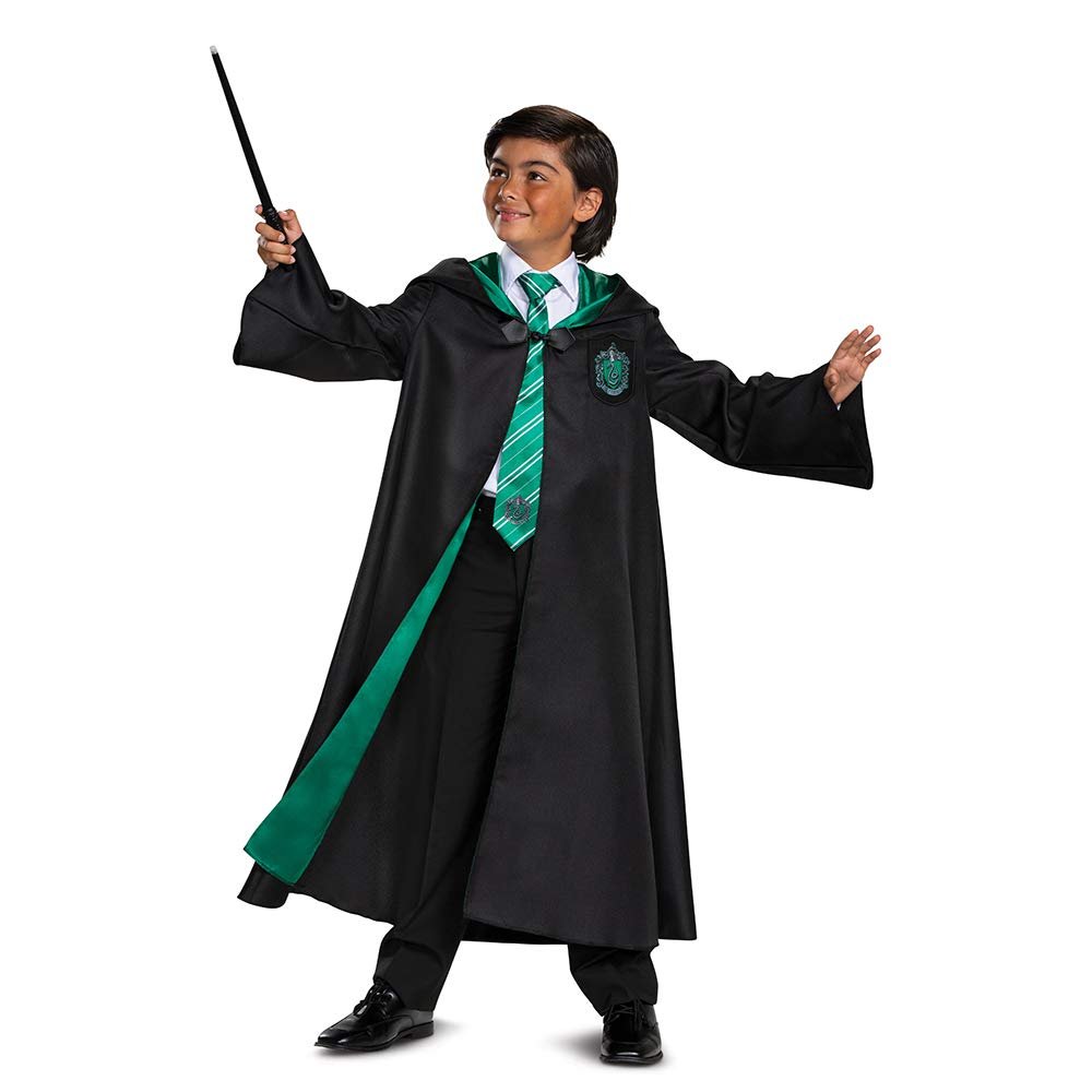 Disguise Harry Potter Slytherin Robe Deluxe Children's Costume Accessory, Black & Green, Kids Size Large (10-12)