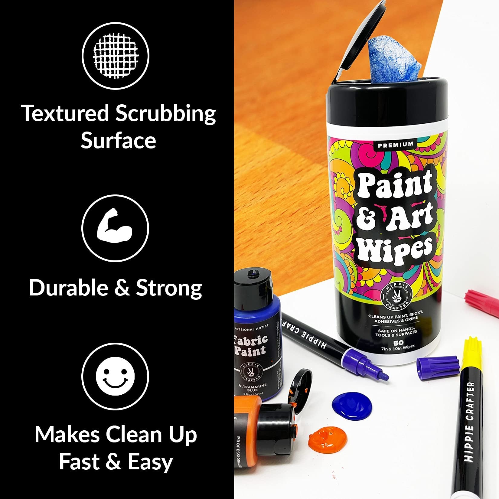 Paint & Art Wipes Paint Remover Wipes Cleaner Epoxy Glue Stains Latex, Acrylic Hand Cleaner and Plastic, Metal or Wood Surfaces, Floors, Brushes, Flat Paint Heavy Duty Cleaning (100 Pcs)