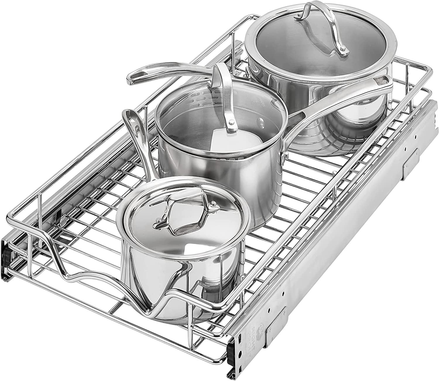HOLDN’ STORAGE Pull Out Cabinet Organizer – Heavy Duty Anti Rust Slide Pull Out Drawers for Kitchen Cabinets – Chrome 11" W x 17" D x 3.15" H Requires at Least 12 ¼” Opening.