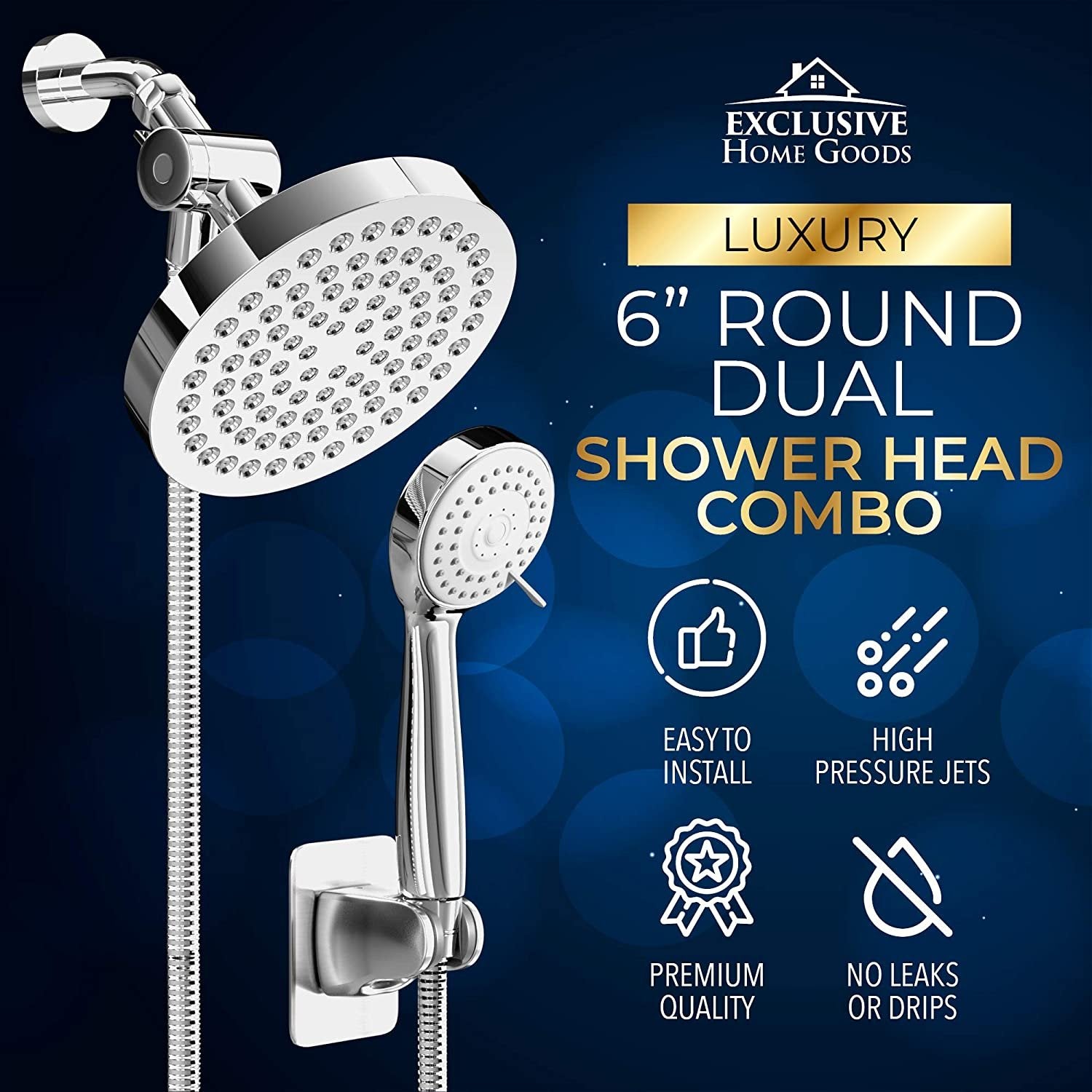 High Pressure Rainfall Shower Head and Hand Held Shower Head Combo with 70 Inch Hose for Bath and Adjustable Swivel Head - 2.5 GPM - Easy Install Anti Clog Jet Nozzles - Universal Fit for High