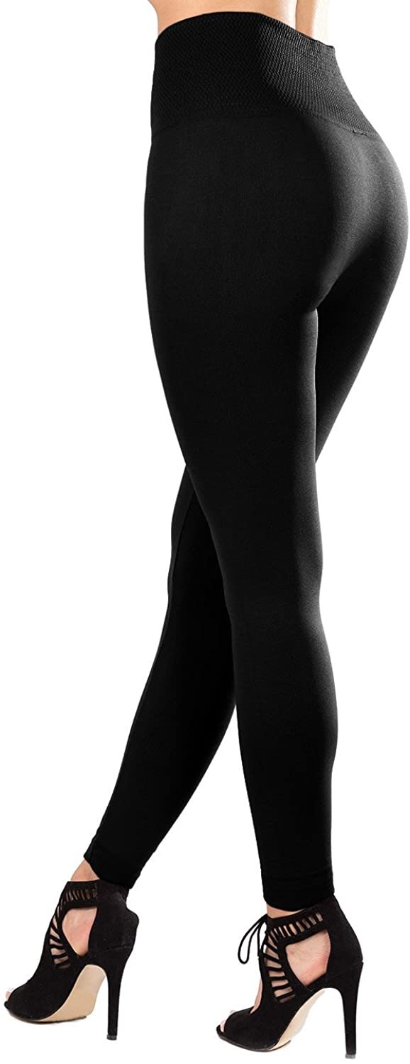 Satina High Waist Fleece Lined Leggings | Compression, Slimming, Warm | Black | One Size Fits Most