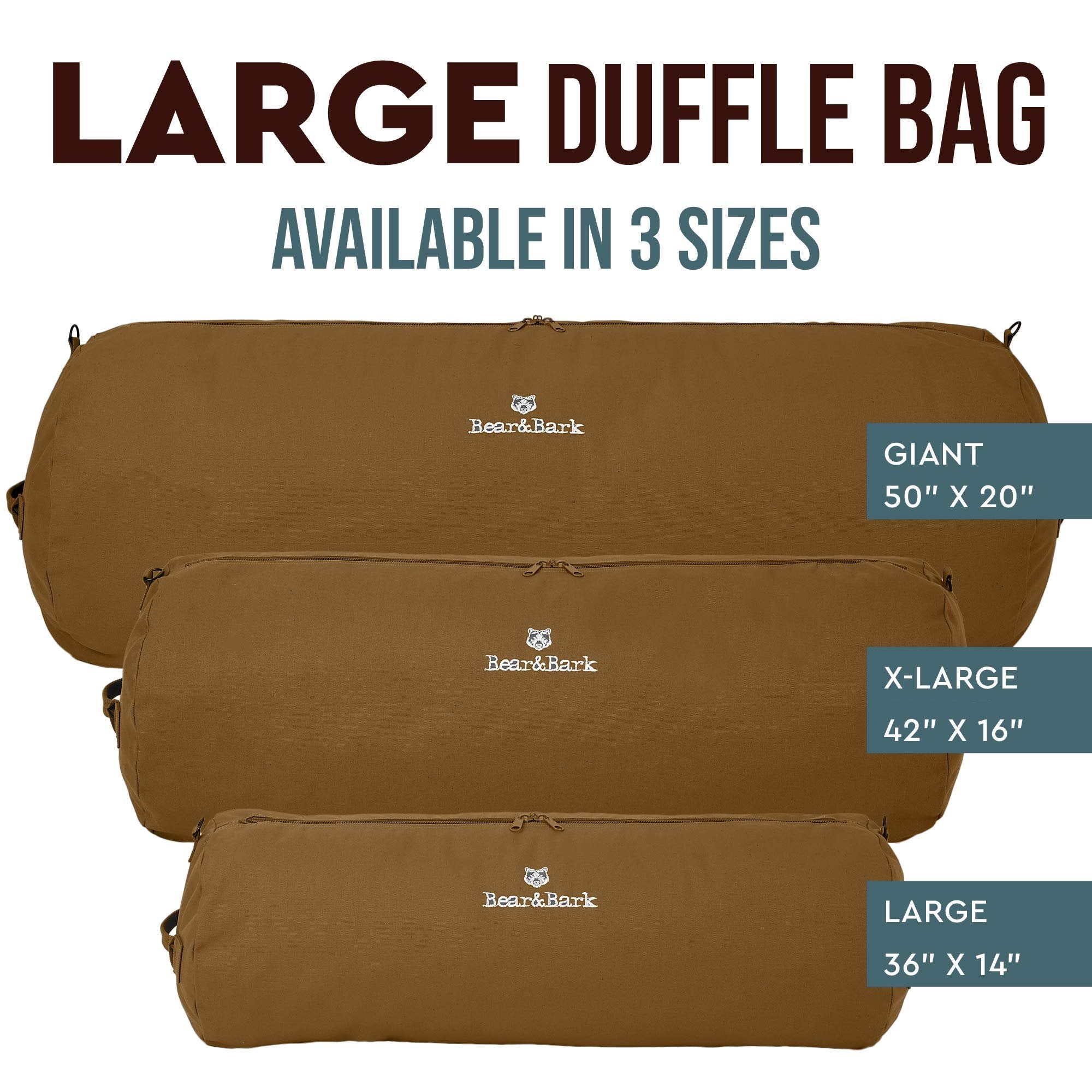 Large Duffle Bag - Desert Brown 50"x20" - 257L - Extra Large Canvas Military and Army Cargo Style Carryall Duffel for Men and Woman – College Student, Backpacking, Travel Luggage, Storage Shoulder Bag