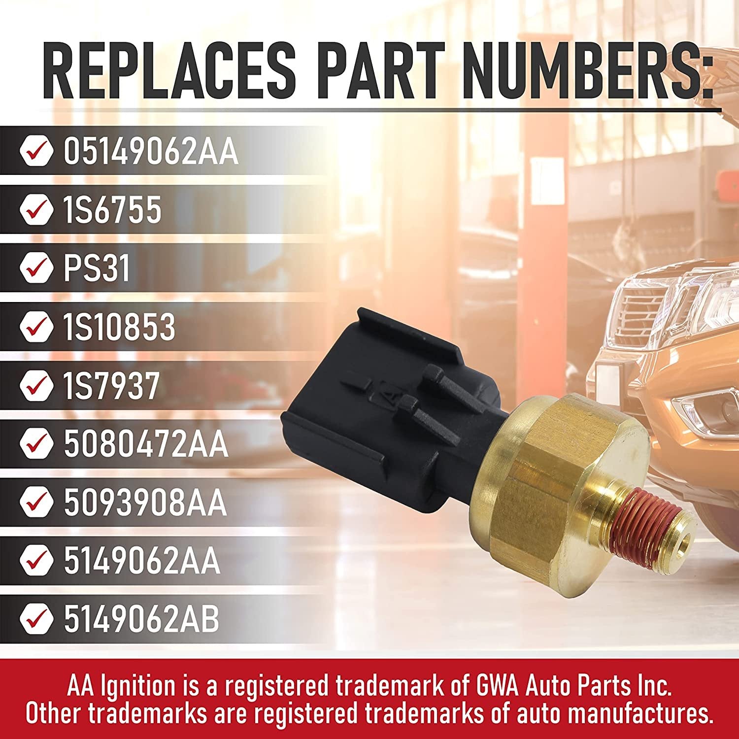 Engine Oil Pressure Sensor Switch - Replaces 5149062AA, 05149062AA, 56028807AB, 56028807AA - Compatible with Chrysler, Dodge, Jeep, Ram - 200, 300, Avenger, Challenger, Durango, 1500, Grand Cherokee