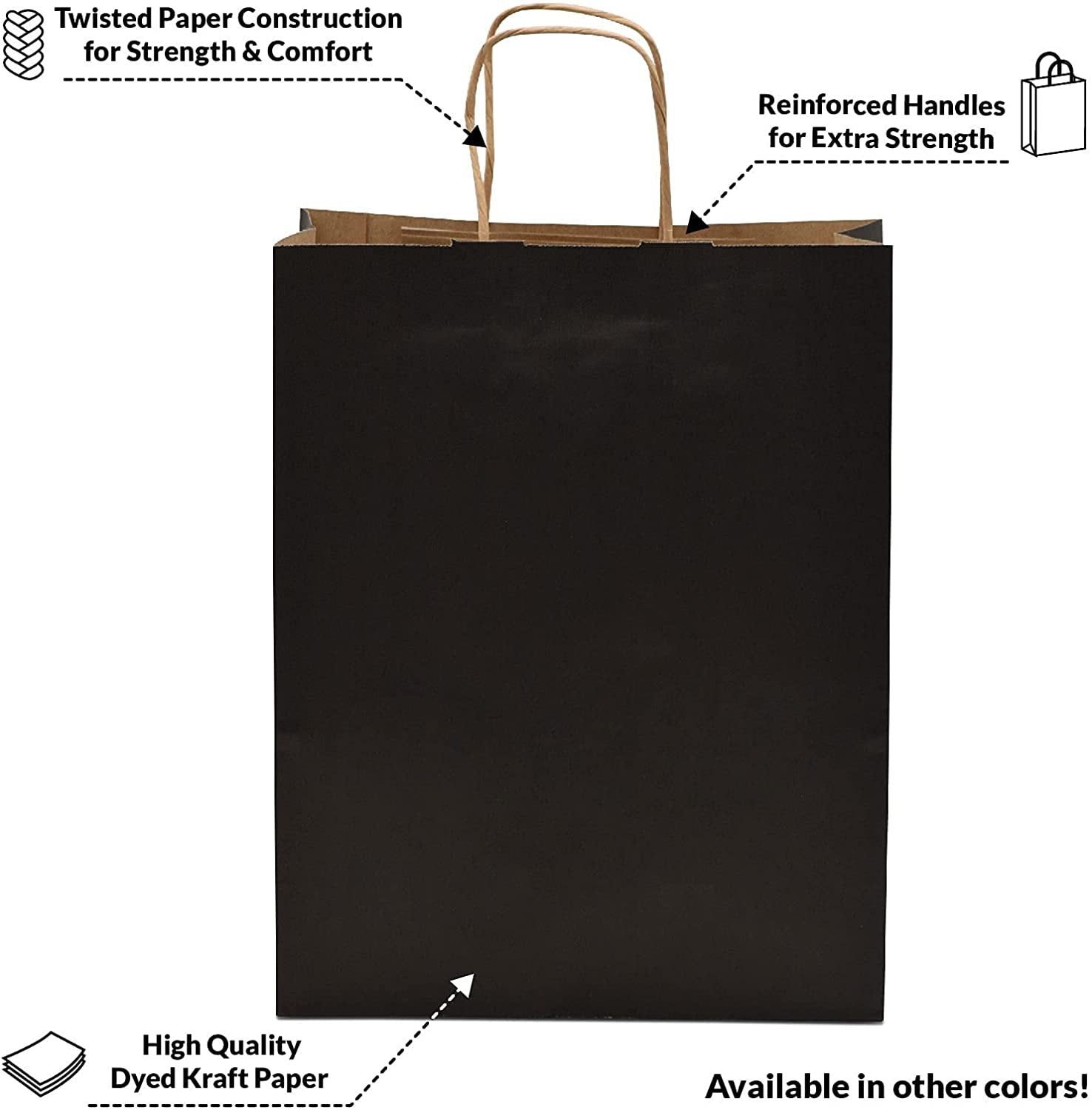 Black Gift Bags with Handles - 10x5x13 Inch 100 Pack Medium Kraft Paper Shopping Bags, Craft Totes in Bulk for Boutiques, Small Business, Retail Stores, Birthdays, Party Favors, Jewelry, Merchandise