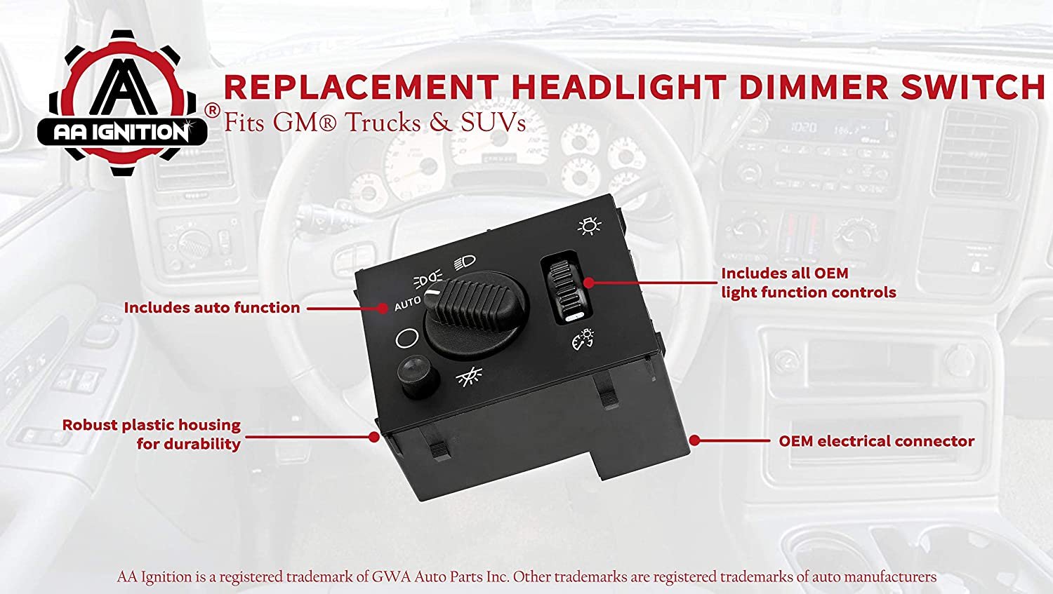 Headlight Dimmer Dome Lamp Switch - Chevy GMC Hummer - Silverado Tahoe Yukon - Replaces D1595G 19381535 -  Free Shipping