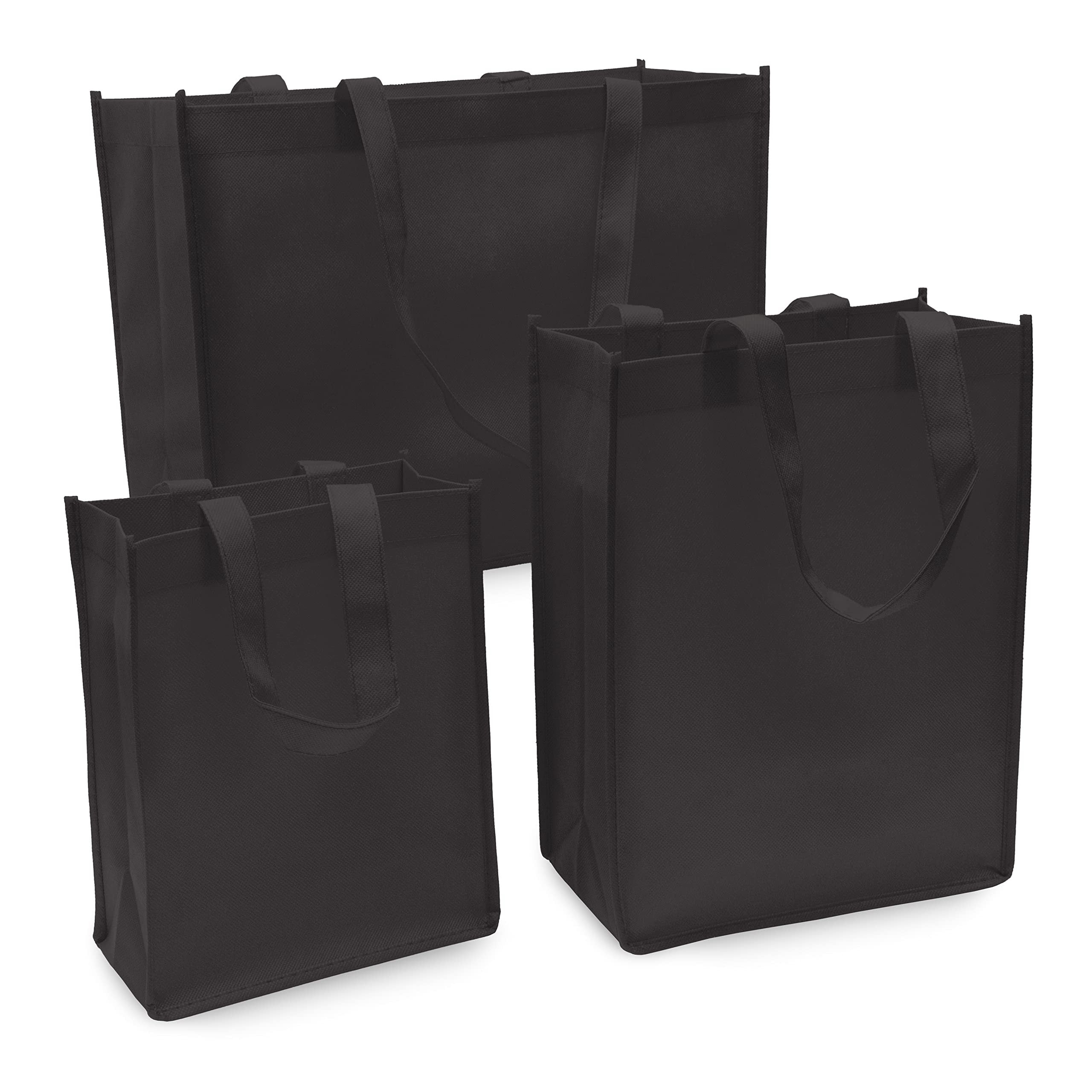 12 Piece Assortment Black Gift Bags - Reusable Totes for Shopping and Events