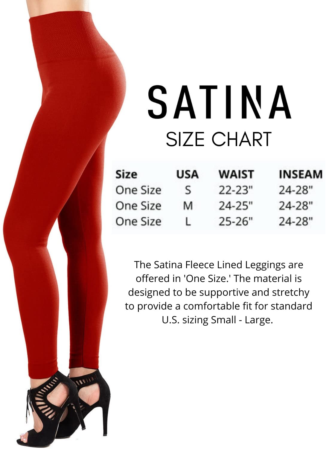 SATINA High Waisted Leggings for Women | Tummy Control & Compression Waistband (One Size, Red)