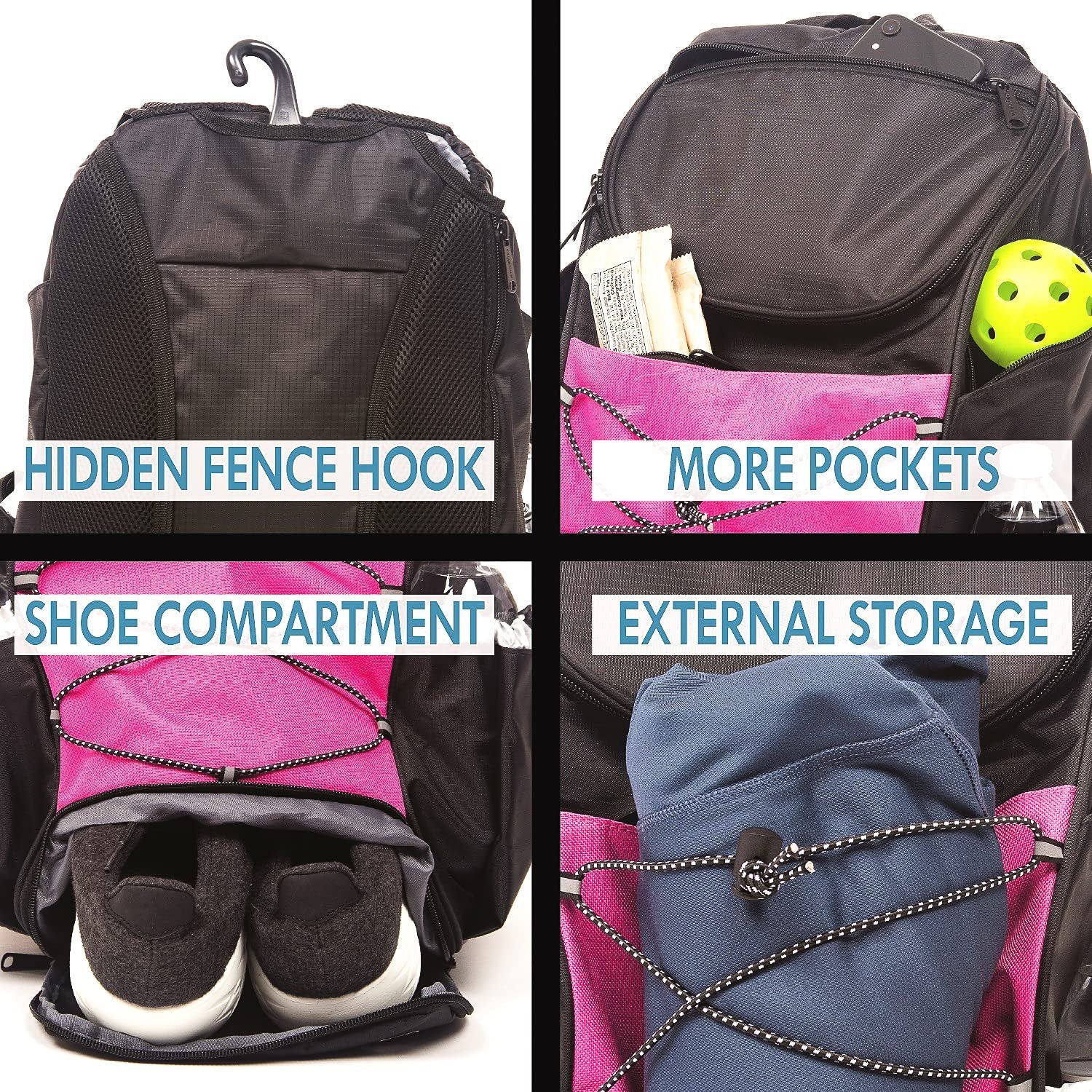 Athletico Pickleball Backpack - Pickleball Bags for Men or Women Includes Pickleball Ball Holder (Pink)