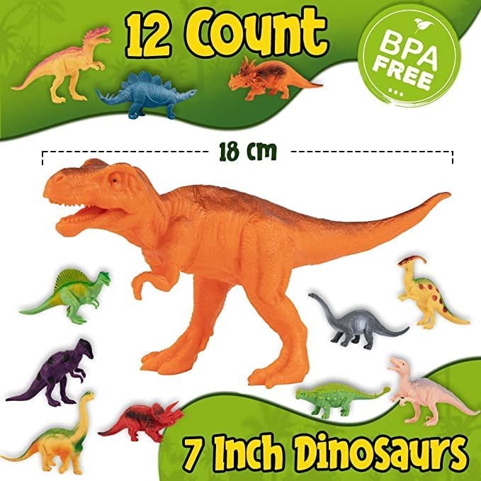 PREXTEX Dinosaur Toy Set for Toddlers - 12 Piece Set with Educational Dinosaur Book - Perfect for Kids 3-5+ Learning & Development - Free Shipping & Returns