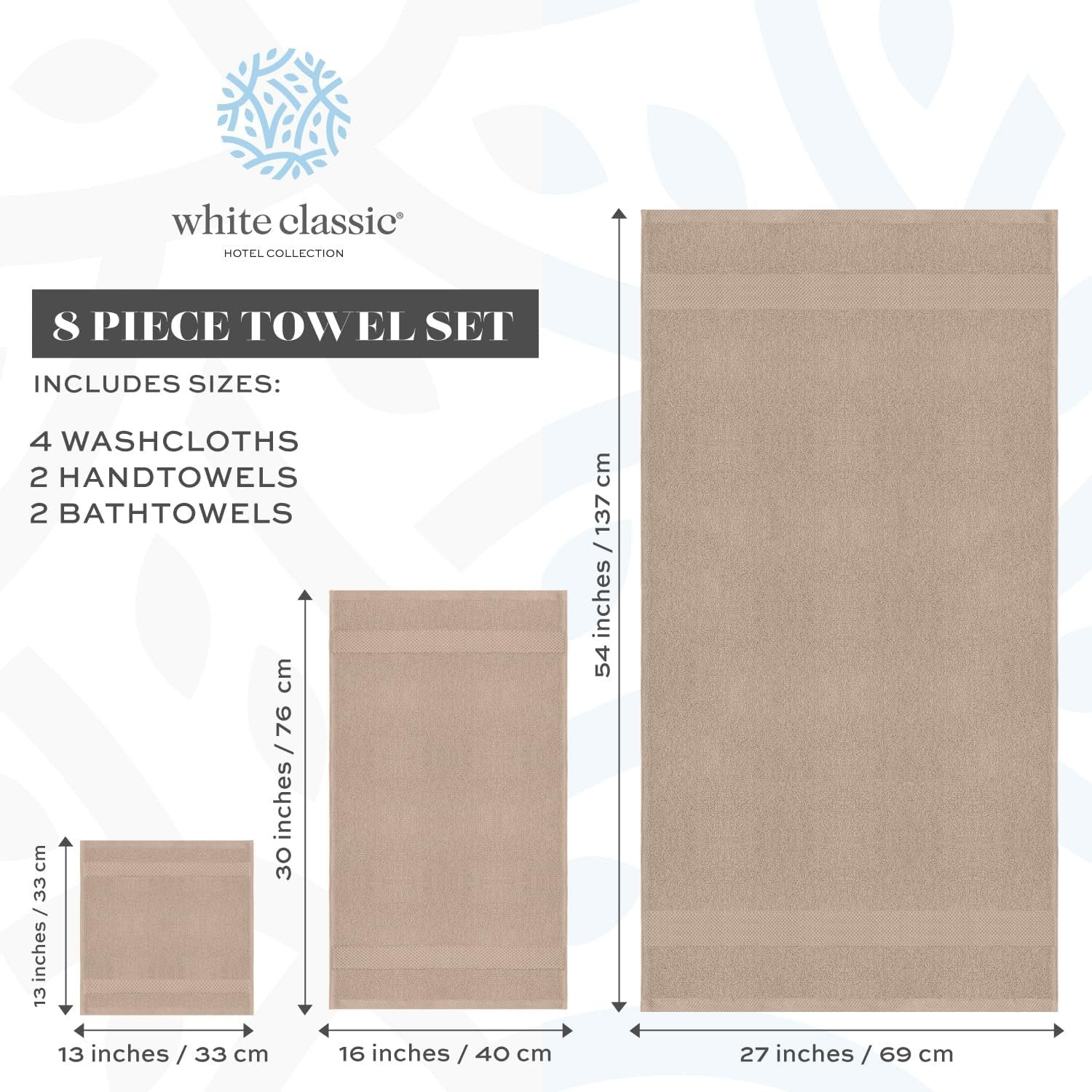 White Classic Luxury Green Bath Towel Set - Combed Cotton Hotel Quality Absorbent 8 Piece Towels | 2 Bath Towels | 2 Hand Towels | 4 Washcloths [Worth $72.95] 8 Pack | Green
