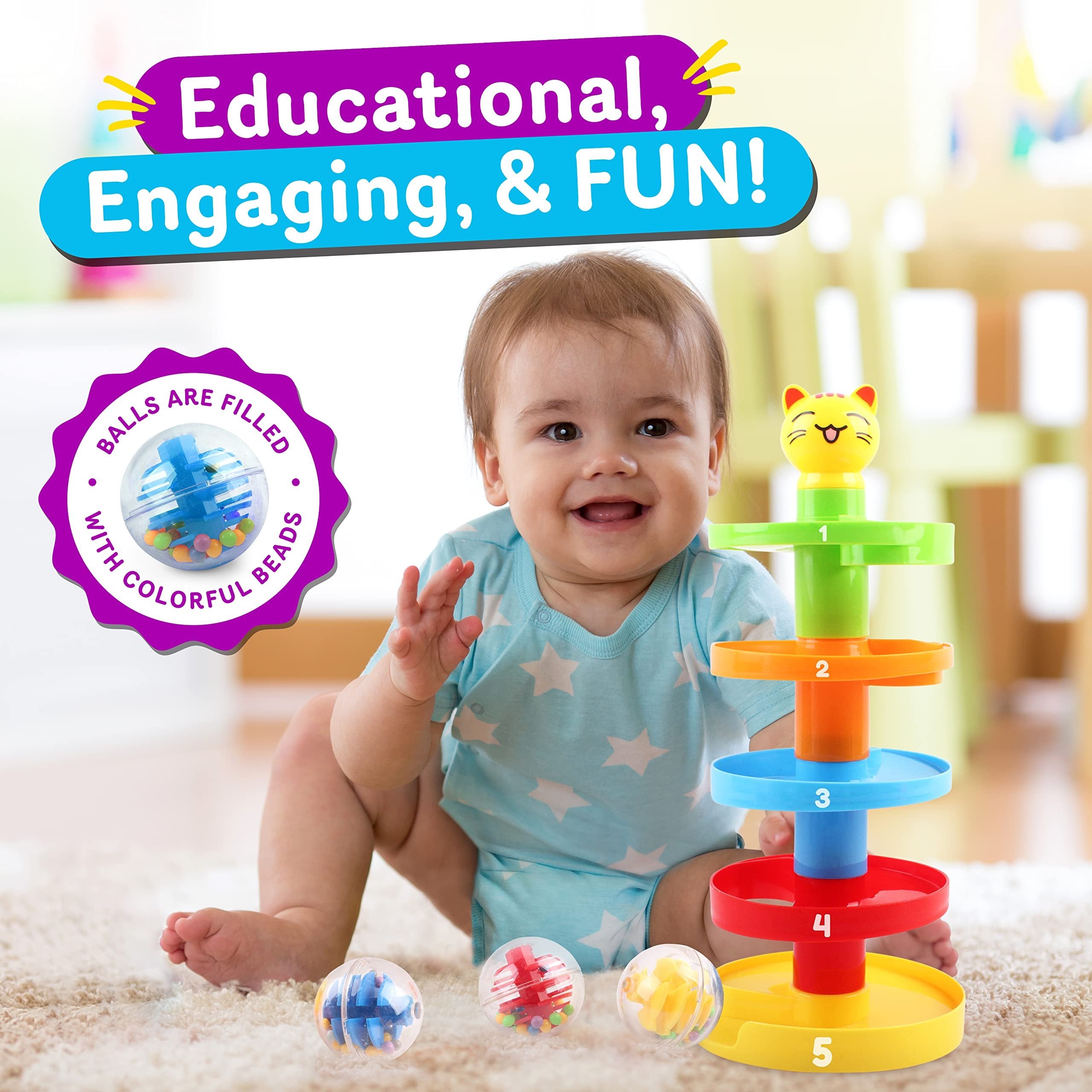 5 Layer Ball Drop Tower for Baby Development | Includes 3 Spinning Balls | Educational Toy