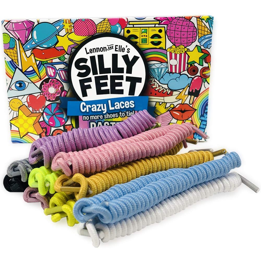 10 Pairs Silly Feet No Tie Shoe Laces for Kids & Adults - Pastel Twisty Elastic Curl | Free Shipping & Returns