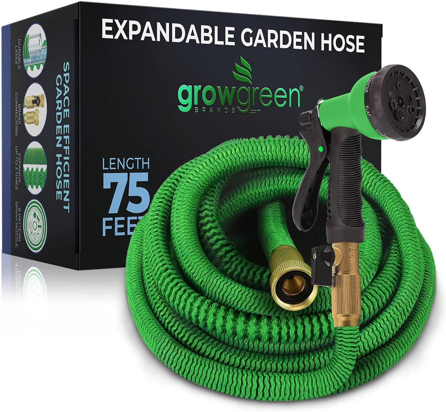 GrowGreen Expandable Garden Hose with Turbo Spray Nozzle, Premium Flexible Hose